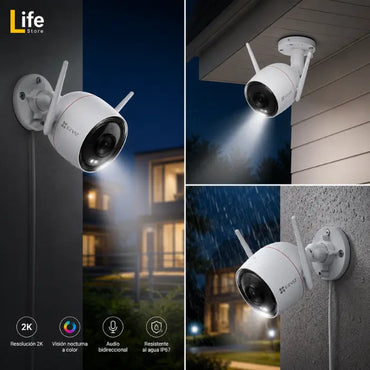 Cámara de seguridad 5MP fija wifi lente gran angular 108° EZVIZ hasta 512GB exteriores IA personas y autos aluminio