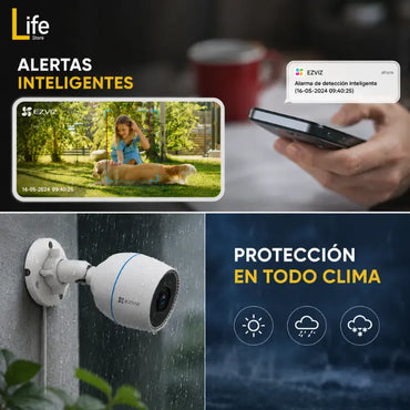 Kit 4 cámaras EZVIZ interior exterior (3 movimiento int 2MP + 1 fija ext 2MP) con 4 micro SD 32GB