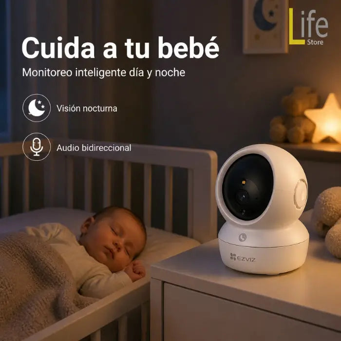 Cámara de seguridad 2MP wifi con movimiento 360° EZVIZ hasta 512GB interiores