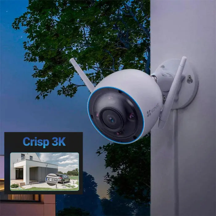 Cámara de seguridad 5MP fija wifi lente gran angular 108° EZVIZ hasta 512GB exteriores IA personas y autos aluminio