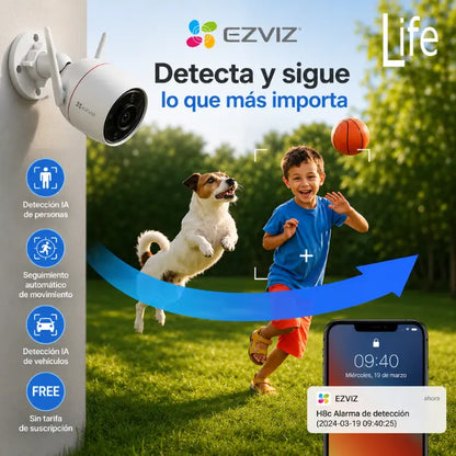 Cámara de seguridad 5MP fija wifi lente gran angular 108° EZVIZ hasta 512gb exteriores IA personas y autos