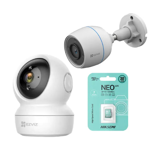 Kit 2 cámaras EZVIZ interior exterior (1 movimiento int 2MP + 1 fija ext 2MP) con 2 micro SD 32GB